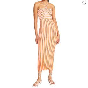 AMUR Valena Striped Halter Midi Dress in Sorbet NWT